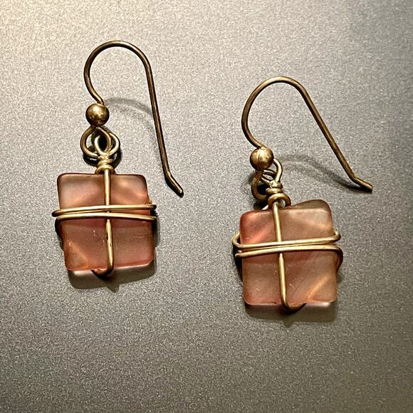 3 for $15 Clearance Light Pink Wire Wrapped Glass Earings - Picture 3 of 6